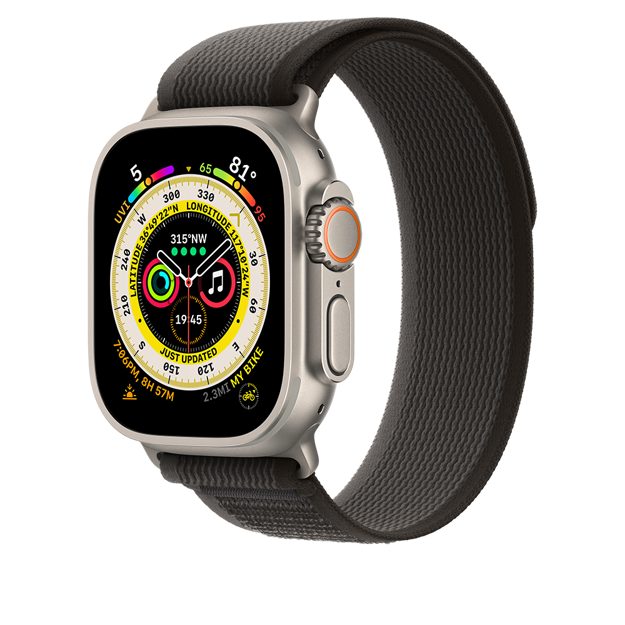 Picture of Apple Watch Ultra GPS + Cellular, 49mm Titanium Case with Black/Gray Trail Loop - M/L