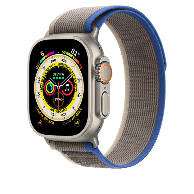 Picture of Apple Watch Ultra GPS + Cellular, 49mm Titanium Case with Blue/Gray Trail Loop - S/M