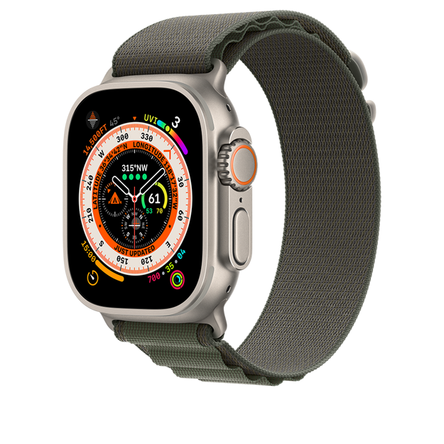 Picture of Apple Watch Ultra GPS + Cellular, 49mm Titanium Case with Green Alpine Loop - Large