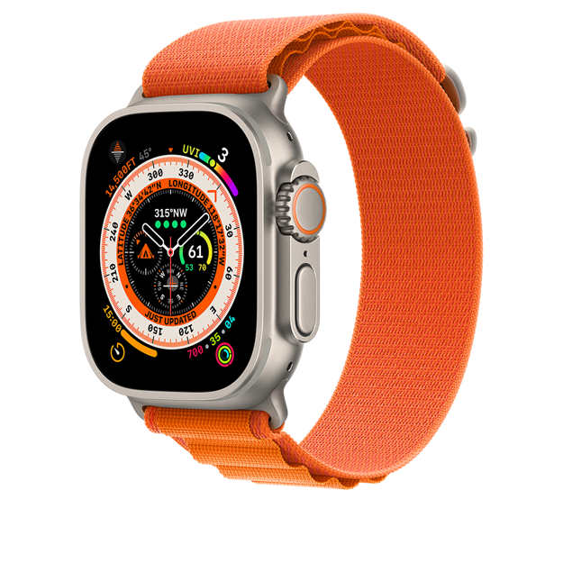 Picture of Apple Watch Ultra GPS + Cellular, 49mm Titanium Case with Orange Alpine Loop - Small
