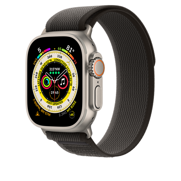Picture of Apple Watch Ultra GPS + Cellular, 49mm Titanium Case with Black/Gray Trail Loop - S/M