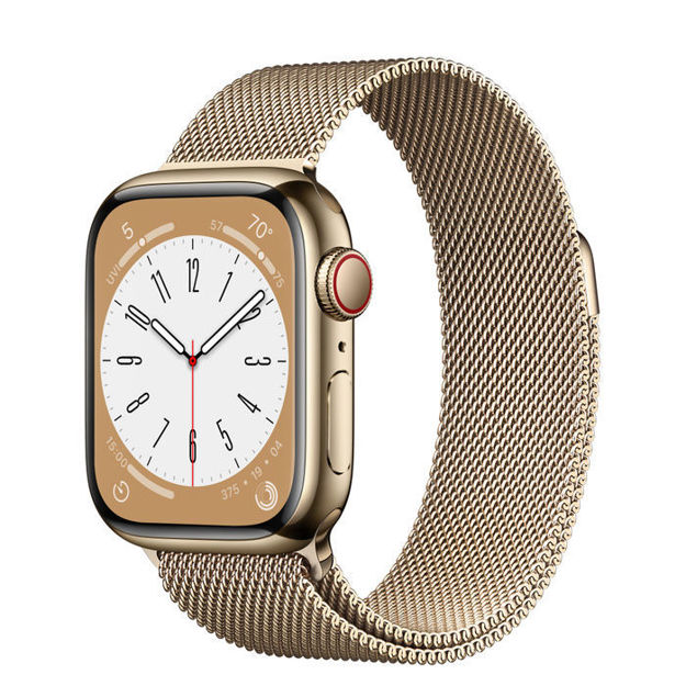 Picture of Apple Watch Series 8 GPS + Cellular 41mm Gold Stainless Steel Case with Gold Milanese Loop