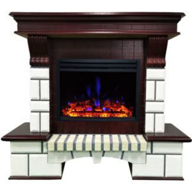 Picture of 48-In. Belcrest Traditional Faux Brick Electric Fireplace Mantel with Enhanced Log Display, White an