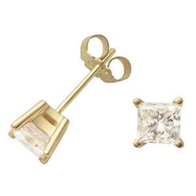 Picture of Yellow Gold Princess Cut Diamond Earrings