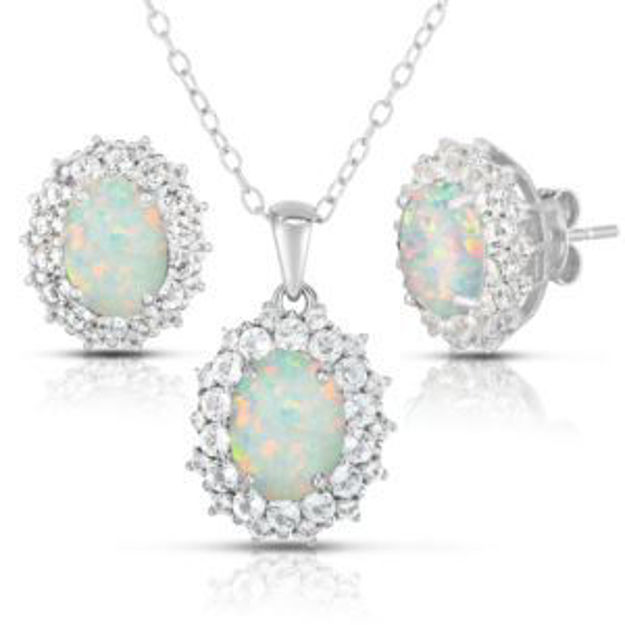 Picture of Oval Opal & White Topaz Earrings & Necklace Set