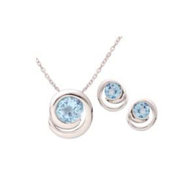 Picture of Silver Swirl Blue Topaz Earring & Necklace Set
