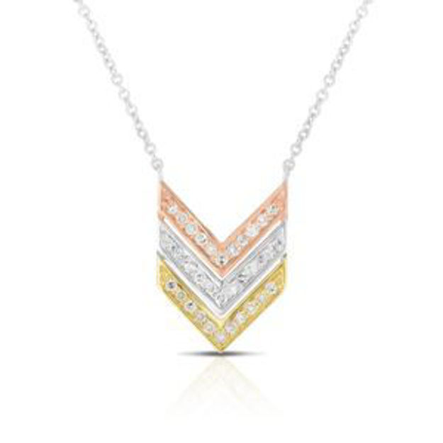 Picture of Diamond Sterling Silver Triple V Necklace w/ Yellow & Rose Gold Overlay