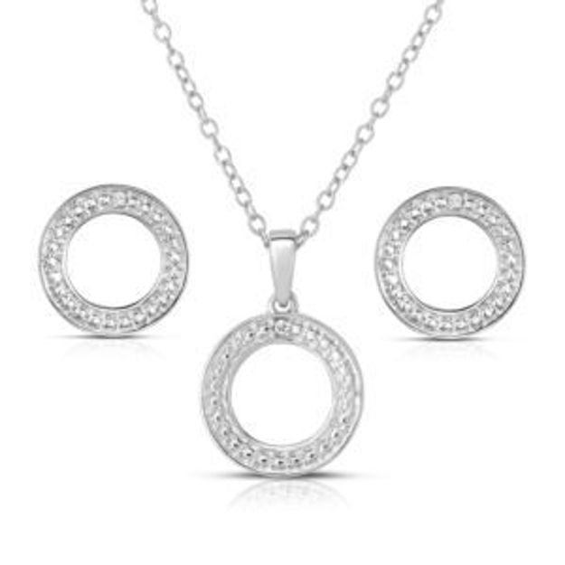 Picture of Sterling Silver .03twt Diamond Geometric Earrings & Necklace