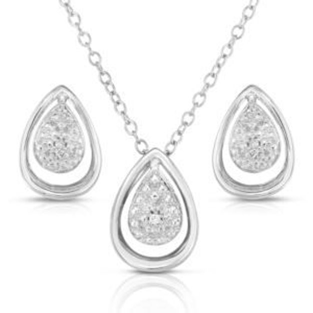 Picture of Sterling Silver and .075twt Diamond Teardrop Earrings & Necklace Set