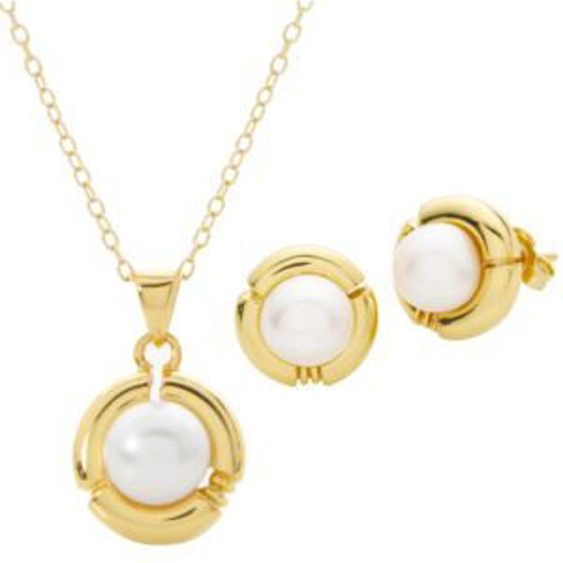 Picture of Pearl Earring & Necklace Set w/ Yellow Gold