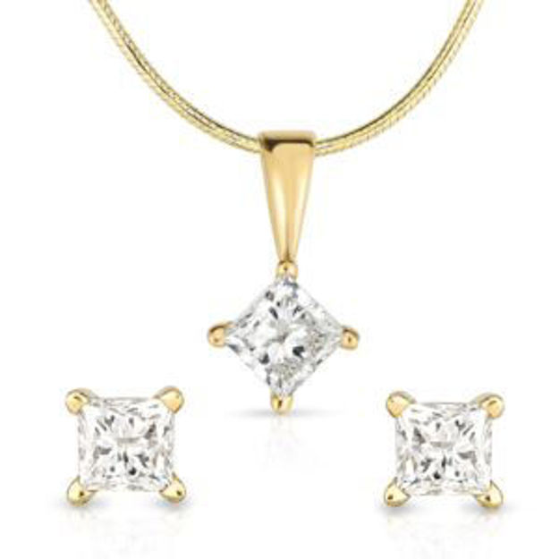 Picture of Princess Cut .50twt Diamond Earrings & 14K Gold Necklace Set
