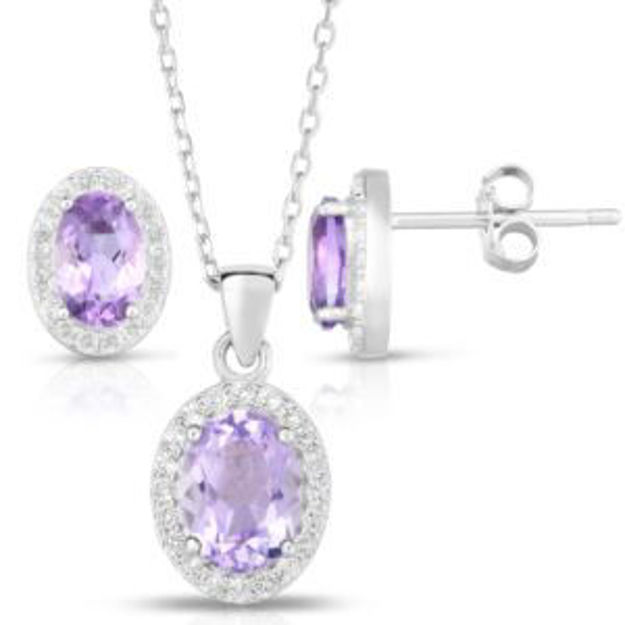 Picture of Oval Amethyst & White Topaz Earrings & Necklace Set