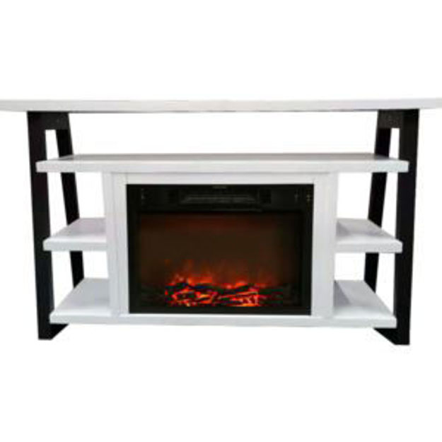 Picture of Sawyer 53-In. Fireplace TV Stand with Shelves in White and Electric Heater Insert in Black with Char