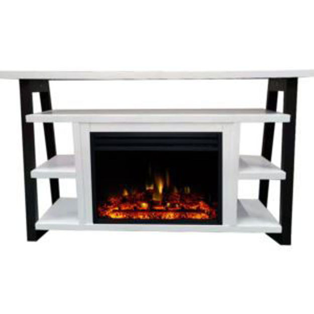 Picture of Sawyer 53-In. Fireplace TV Stand with Shelves in White and Electric Heater Insert in Black with Deep