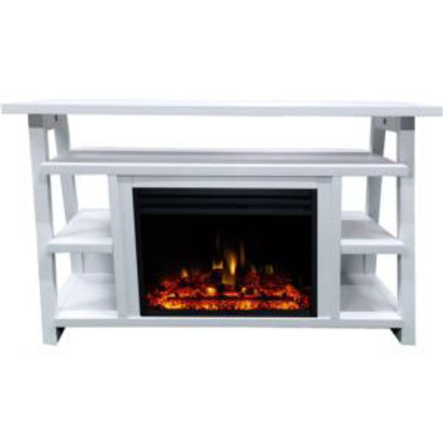 Picture of Sawyer 53-In. Fireplace TV Stand with Shelves in White and Electric Heater Insert in White with Deep