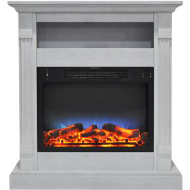 Picture of Sienna 34-In. Fireplace Mantel with Storage Shelf in White and LED Electric Heater Insert with Logs