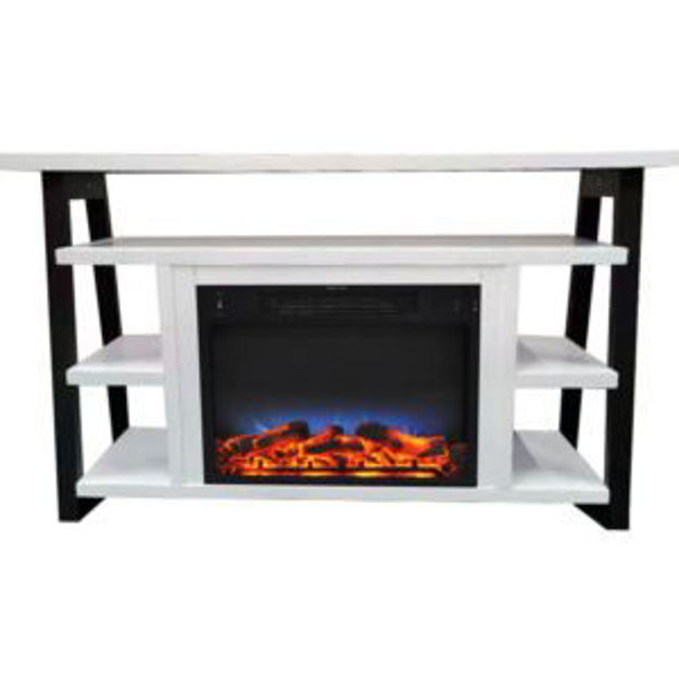 Picture of Sawyer 53-In. Fireplace TV Stand with Shelves in White and LED Electric Heater Insert in Black with