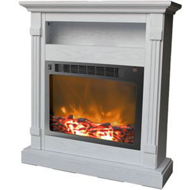 Picture of Sienna 34-In. Fireplace Mantel with Storage Shelf in White and 1500W Electric Heater Insert with Cha