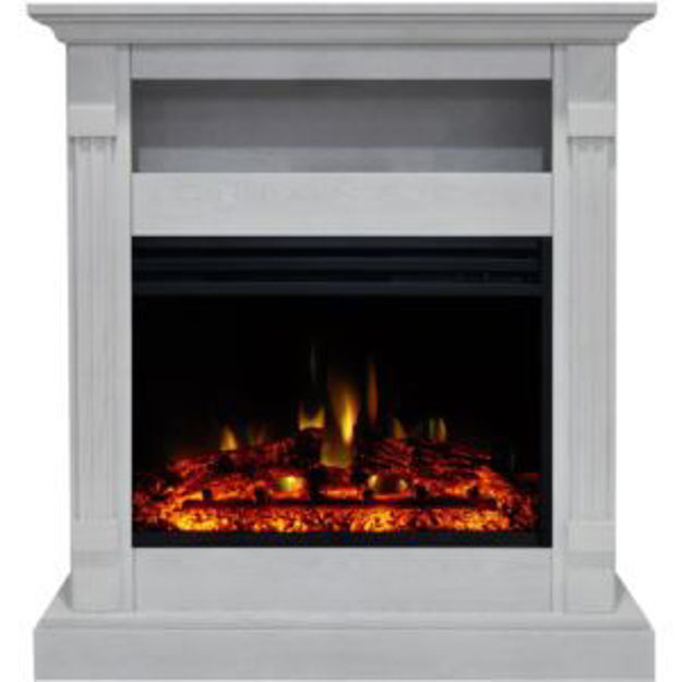 Picture of Sienna 34-In. Fireplace Mantel with Storage Shelf in White and 1500W Electric Heater Insert with Log