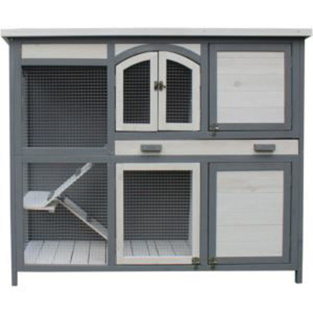 Picture of Outdoor Wooden 2-Story Rabbit Hutch with 2 Ramps, Wire Mesh Run and Removable Tray 4 Ft. W x 1.6 Ft.