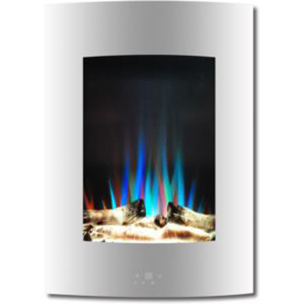 Picture of 27-In. Tall Vertical Wall Mount Electric Fireplace Heater with Curved Bevel, Colorful Flames, and Lo