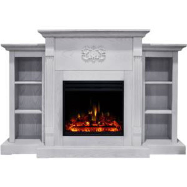 Picture of Sanoma 72-In. Traditional Electric Fireplace Heater with Built-In Bookshelves in White and Colorful