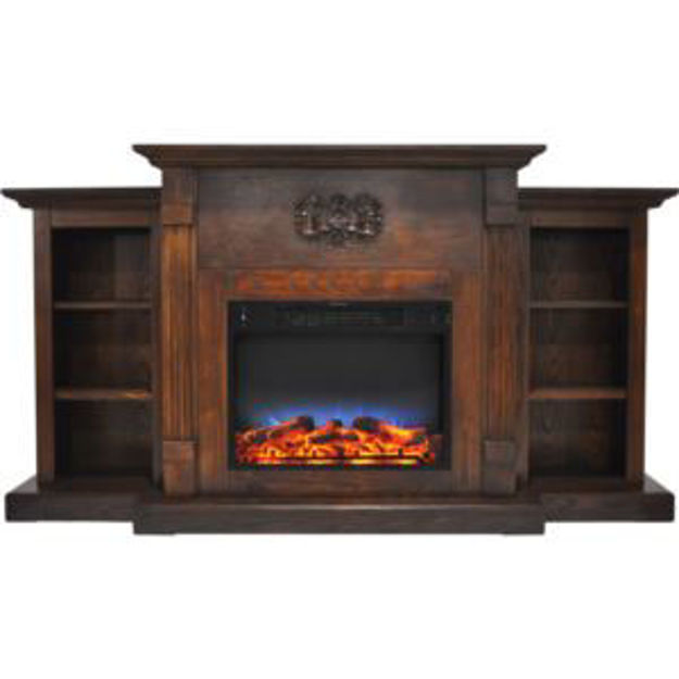 Picture of Sanoma 72 In. Traditional Electric Fireplace Heater with Built-In Bookshelves in Walnut and LED Mult