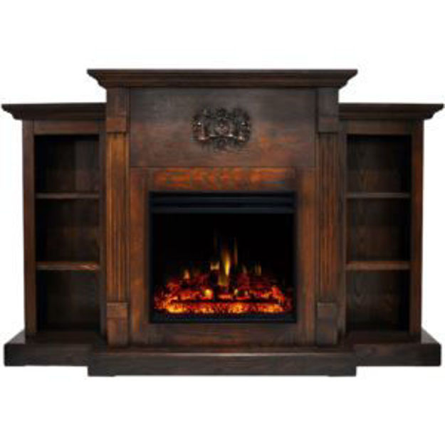 Picture of Sanoma 72-In. Traditional Electric Fireplace Heater with Built-In Bookshelves in Walnut and Colorful