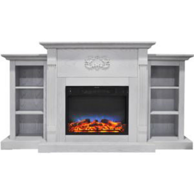 Picture of Sanoma 72 In. Traditional Electric Fireplace Heater with Built-In Bookshelves in White and LED Multi