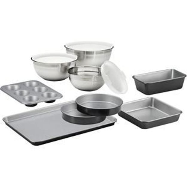 Picture of Chefs Classic 6-Piece Non-Stick Bakeware Set and 3 Stainless Steel Mixing Bowls with Lids