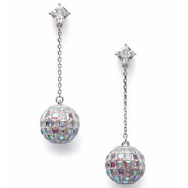 Picture of Beaming Bright Disco Ball Linear Earrings - Clear/Silver