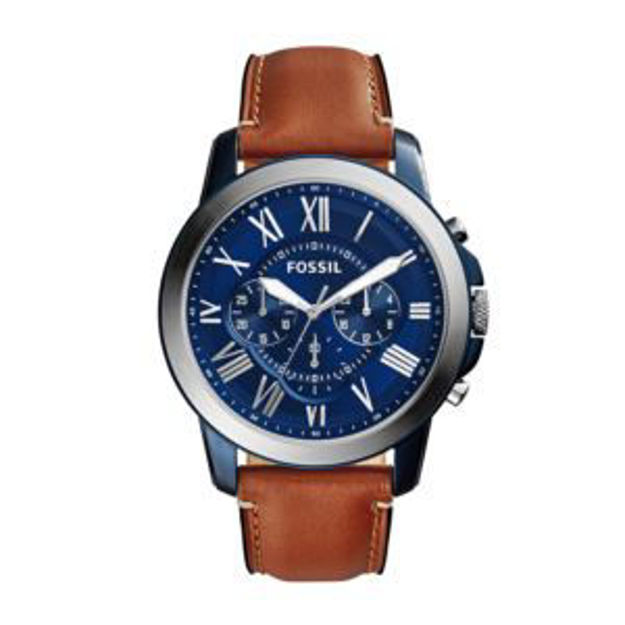 Picture of Mens Grant Chronograph Brown Leather Strap Watch Blue Dial