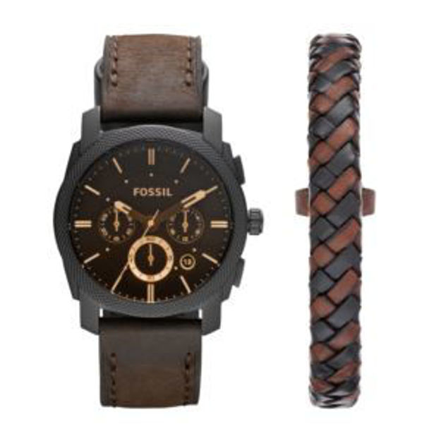 Picture of Mens Machine Chronograph Dark Brown Leather Watch & Bracelet Box Set