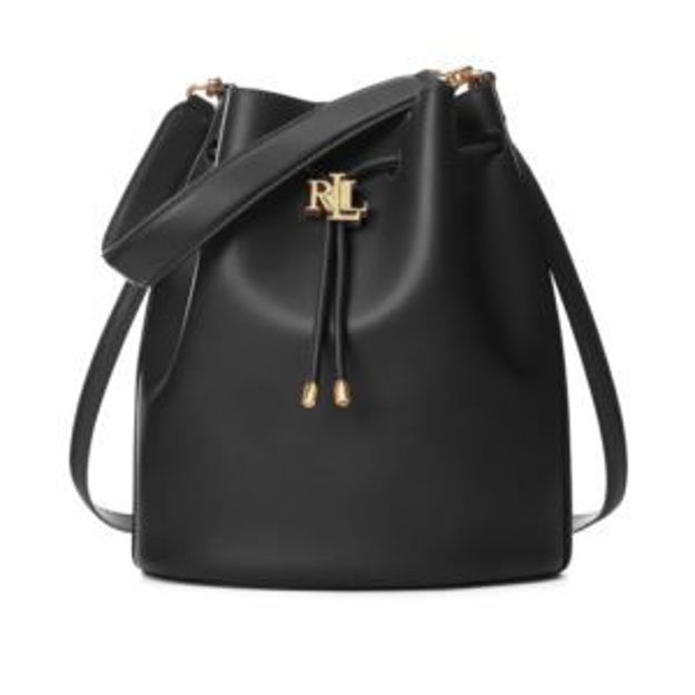 Picture of Andie Leather Large Drawstring Bag Black