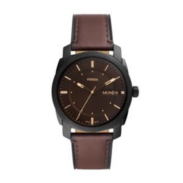 Picture of Men's Machine Black & Brown Leather Strap Watch Brown Dial
