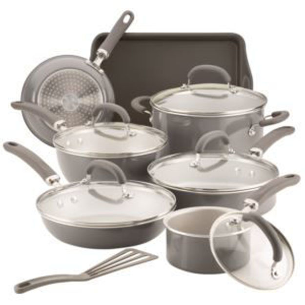 Picture of Create Delicious 13pc Enameled Aluminum Cookware Gray Shimmer