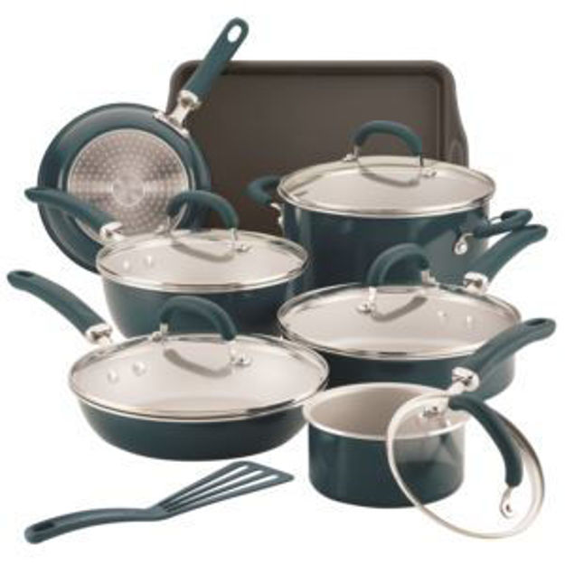 Picture of Create Delicious 13pc Enameled Aluminum Cookware Teal Shimmer