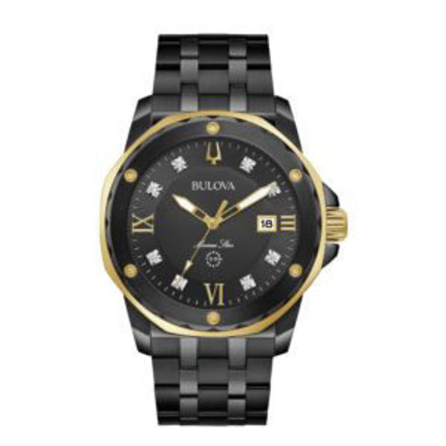 Picture of Men's Marine Star Black Ion-Plated Stainless Steel Diamond Watch Black Dial