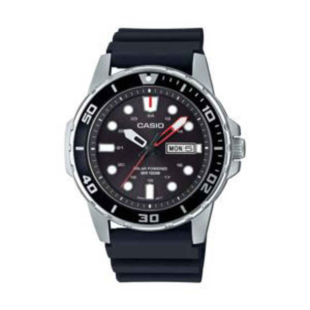 Picture of Mens Classic Diver Inspired Analog Solar Black Strap Watch Black Dial