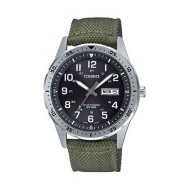 Picture of Mens Classic Diver Inspired Analog Green Solar Nylon Watch Black Dial