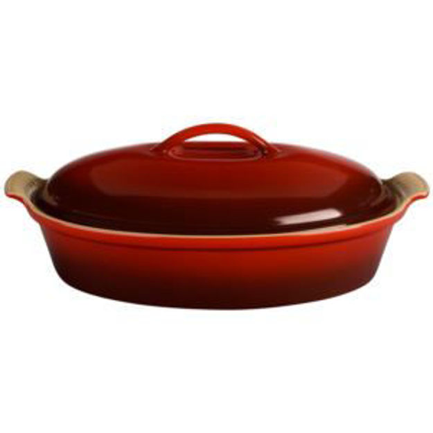Picture of 4qt Heritage Stoneware Covered Oval Casserole Cerise