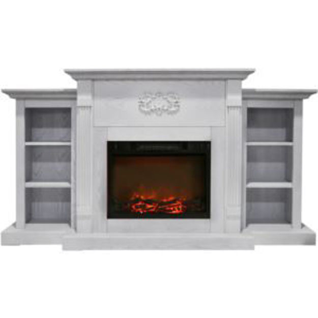 Picture of 72-In. Sanoma Electric Fireplace in White with Built-in Bookshelves and a 1500W Charred Log Insert
