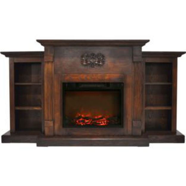 Picture of 72-In. Sanoma Electric Fireplace in Walnut with Built-in Bookshelves and a 1500W Charred Log Insert
