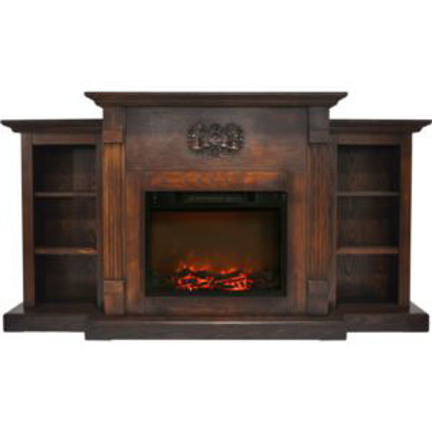Picture of Sanoma 72-In. Traditional Electric Fireplace Heater with Built-In Bookshelves in Walnut and 1500W Ch