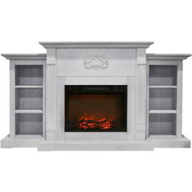 Picture of Sanoma 72-In. Traditional Electric Fireplace Heater with Built-In Bookshelves in White and 1500W Cha