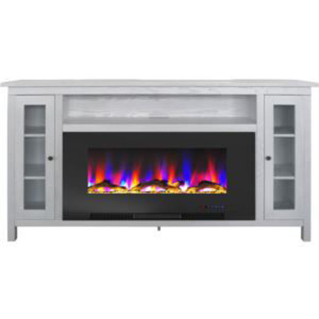 Picture of Somerset 70-In. Fireplace TV Stand in White and 42-In. Color-Changing LED Electric Heater Insert in