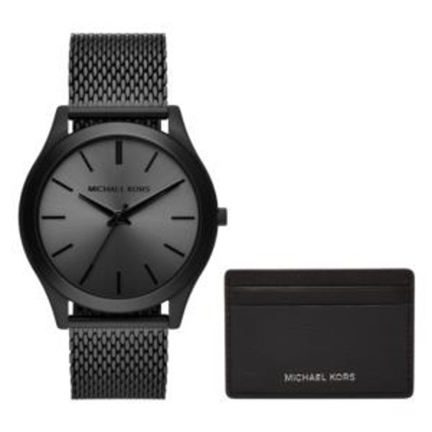 Picture of Men's Runway Black Ion-Plated SS Milanese Watch w/ Card Case Black Dial