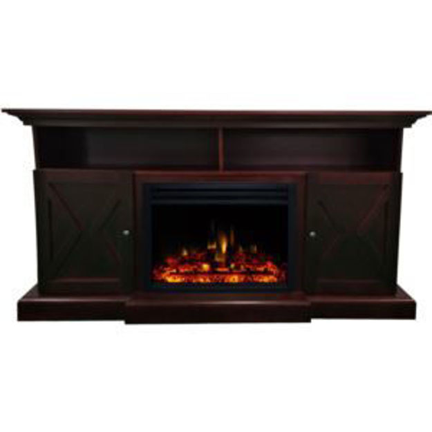 Picture of Summit 62-In. Farmhouse Fireplace TV Stand with Doors in Mahogany and 1500W Electric Heater Insert w