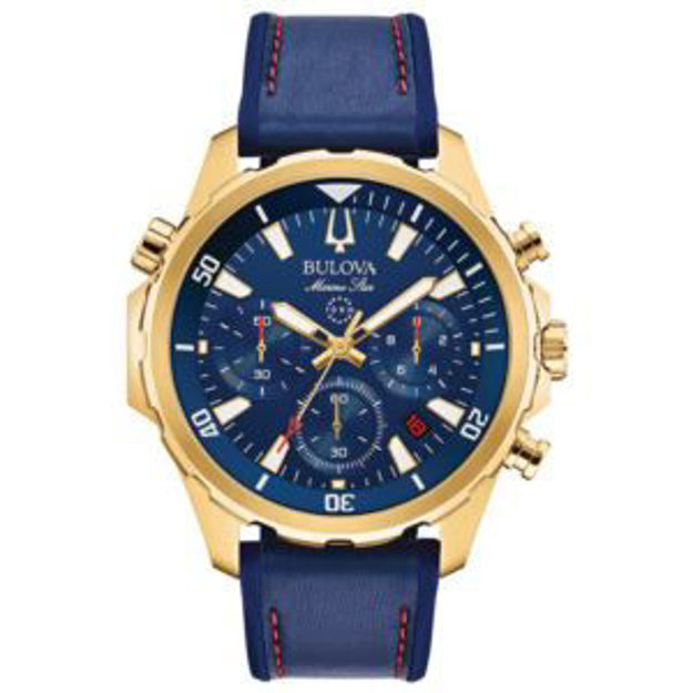 Picture of Mens Marine Star Gold & Blue Leather Strap Watch Blue Dial