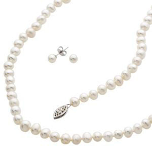 Picture of White Freshwater Pearl Bracelet Necklace & Earrings